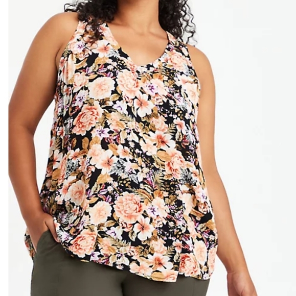 TANK TOP - CRINKLE GAUZE FLORAL BLACK - Picture 2 of 7